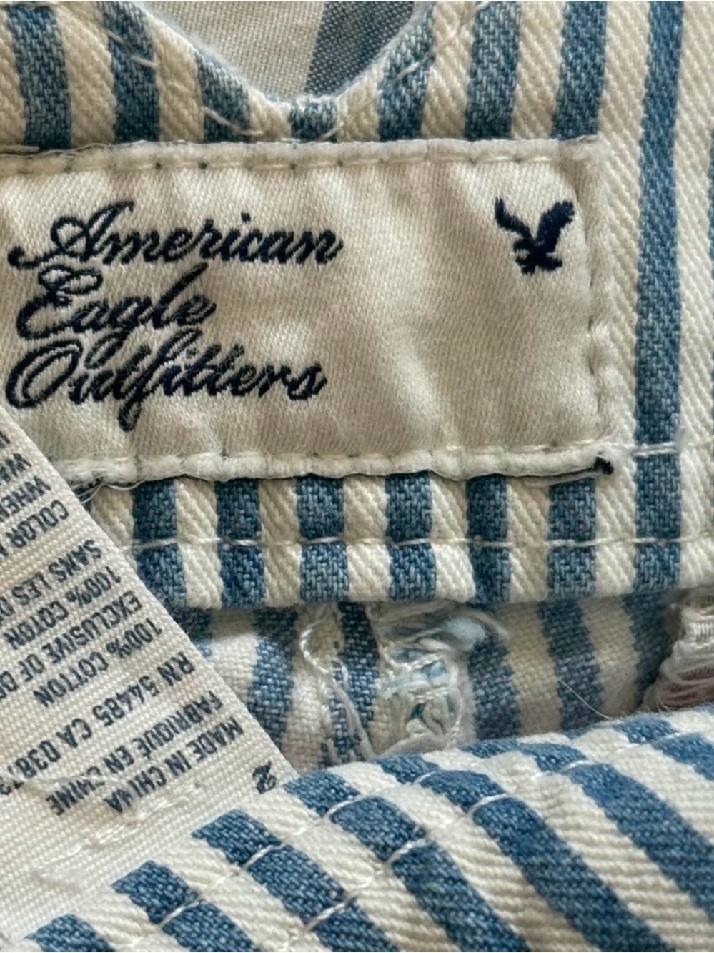 American Eagle Outfitters Striped Blue & White Shorts with Cute Patchwork - Picture 3 of 8